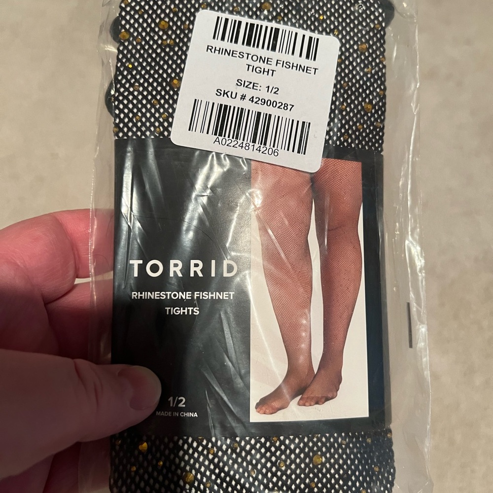 Torrid Black and Gold Rhinestone Fishnet Tights